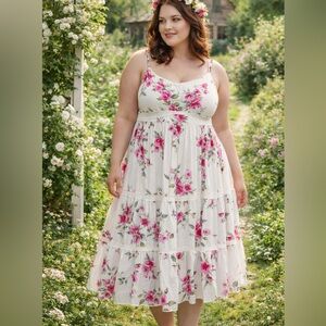 Torrid White Pink Floral Tiered Sundress Size 1 Boho Cottagecore Romantic Bridal